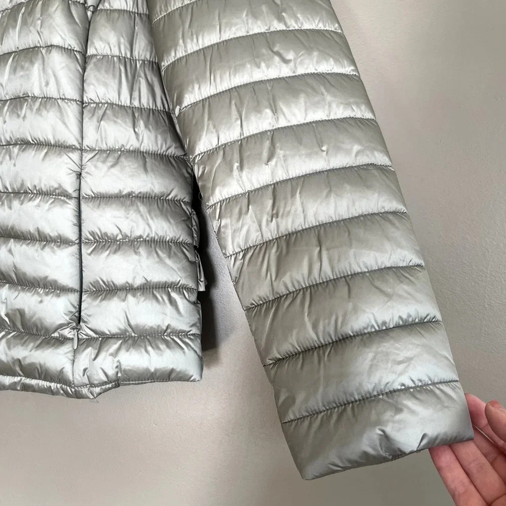 NWOT Madeleine Quilted Jacket Sage‎ Green Size 16 Puffer Full Zip Ruffle Back